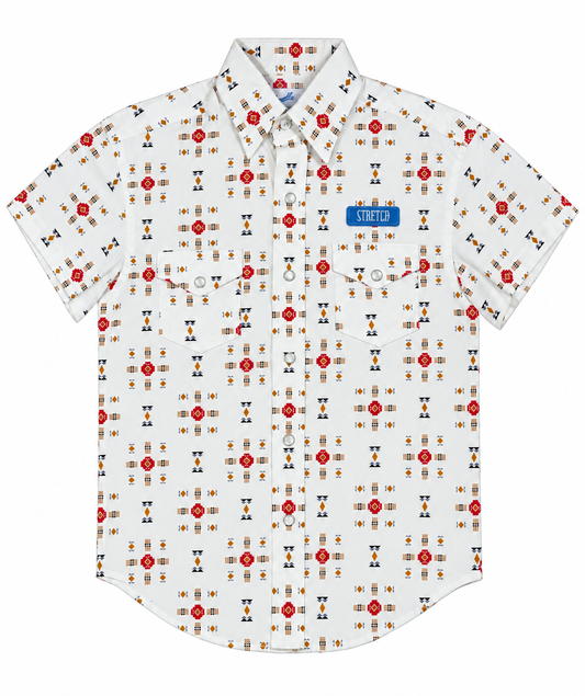 Panhandle Slim Boy's Short Sleeve Button Down Shirt - White/Tan