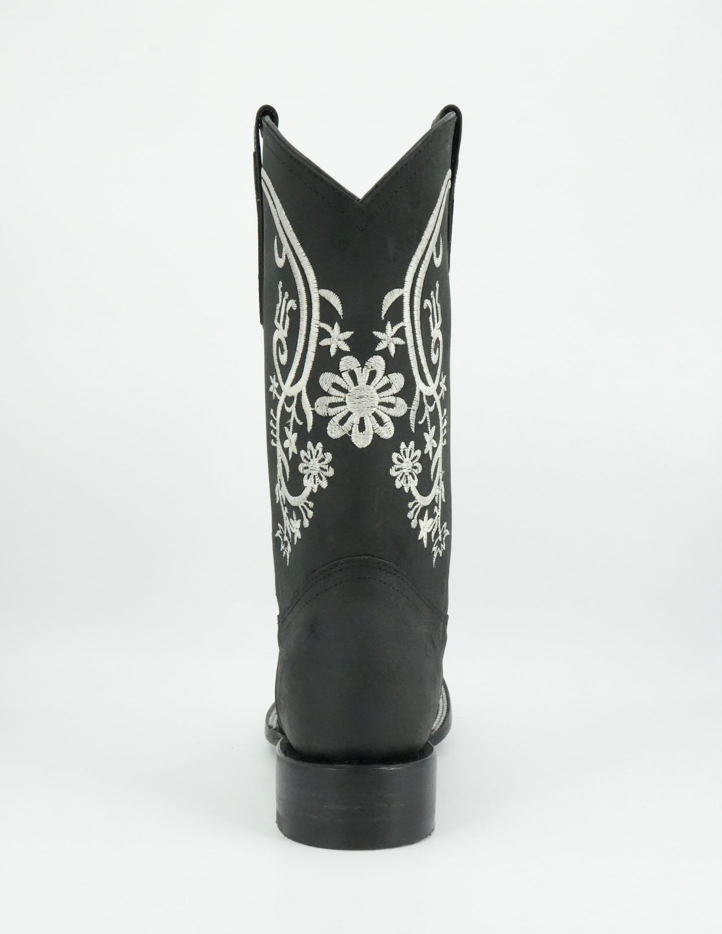 Centenario Women's Black Floral Embroidered Wide Square Toe Boot
