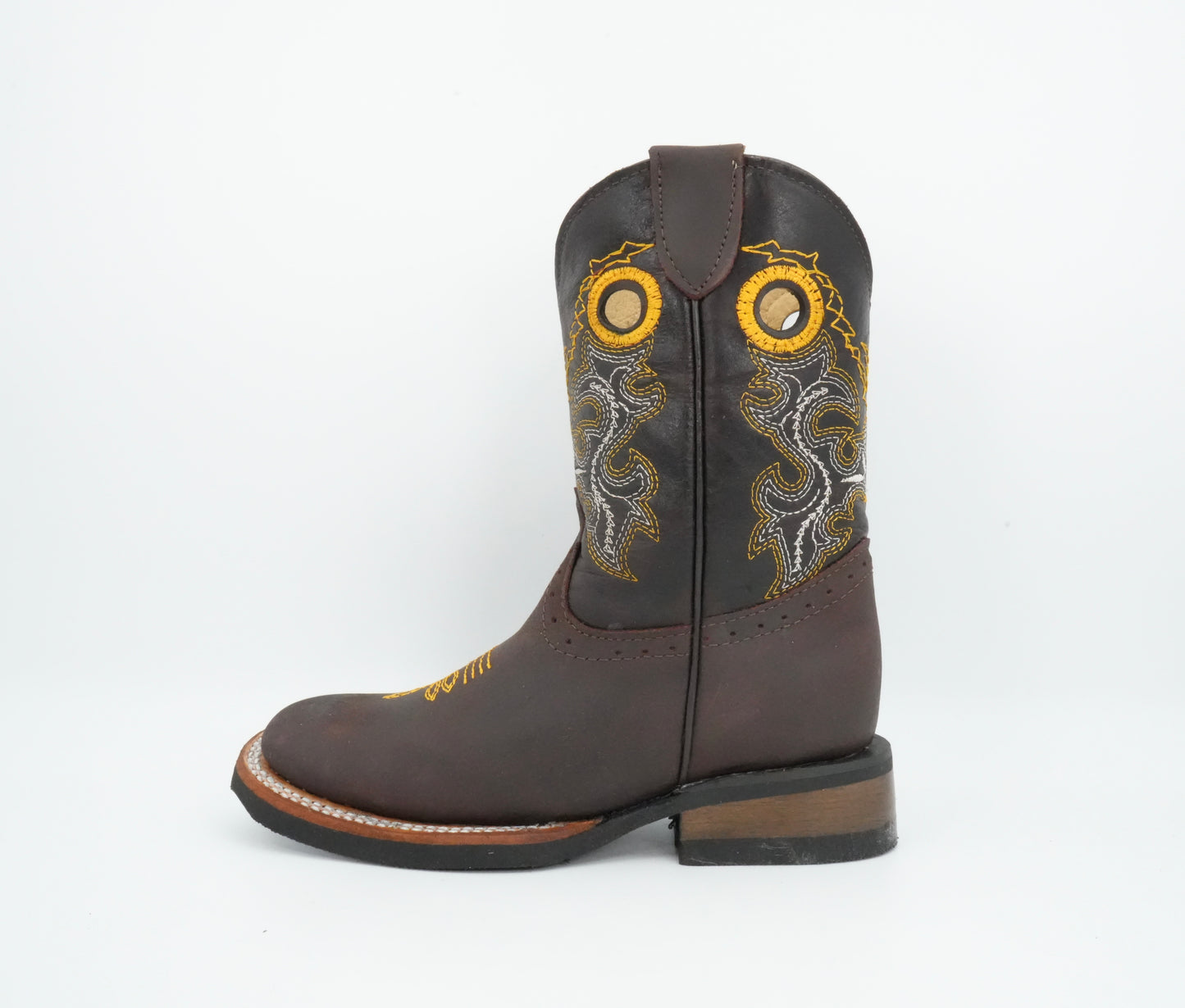 Quincy Kid's Crazy Yellow Stitching Chocolate Boot