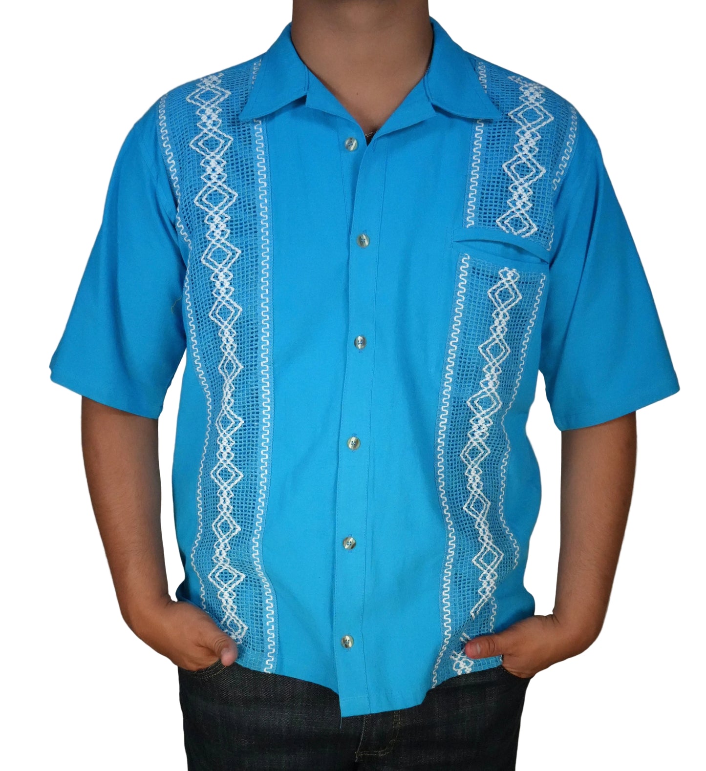 Men's Short Sleeve Cotton Guayabera - Blue
