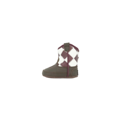 Twister Infant Braxton Checkered Chocolate Boot - Burgundy/White