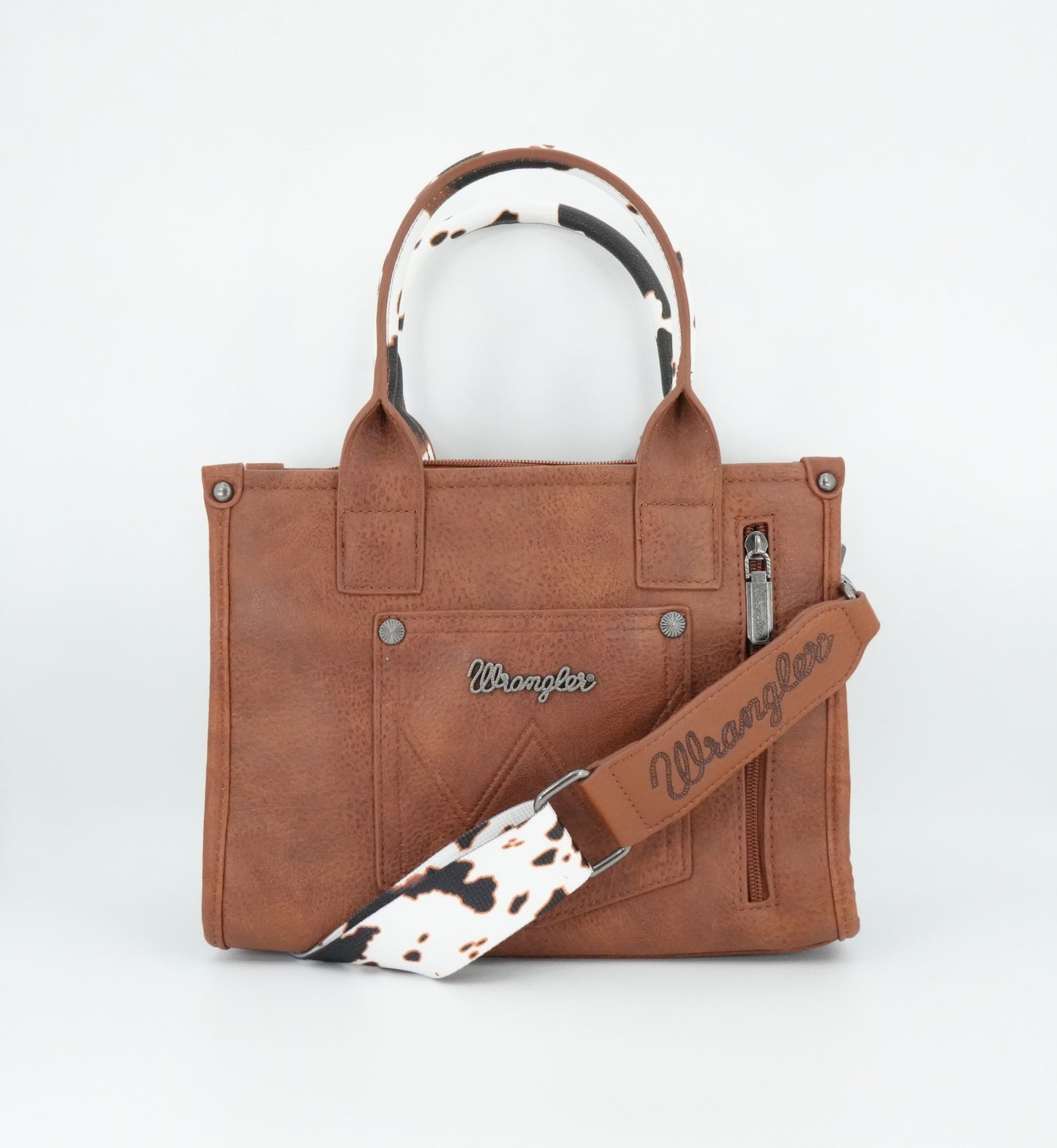 Wrangler Cow Print Concealed Carry Tote/Crossbody - Brown
