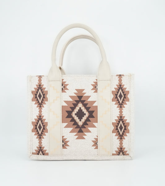 Wrangler Aztec Pattern Dual Sided Print Canvas Tote Beige