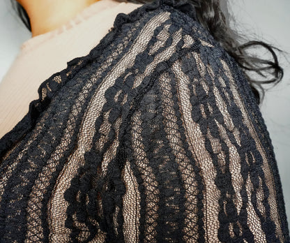 Women’s Wildera Floral Lace Long Sleeve Duster Top - Black