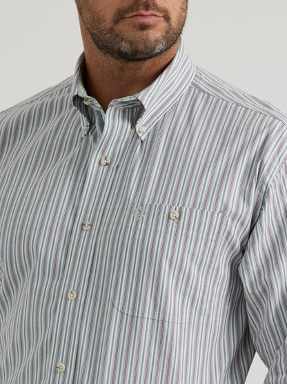 Wrangler Men's George Strait Smoky Stripe Long Sleeve Button Down Shirt