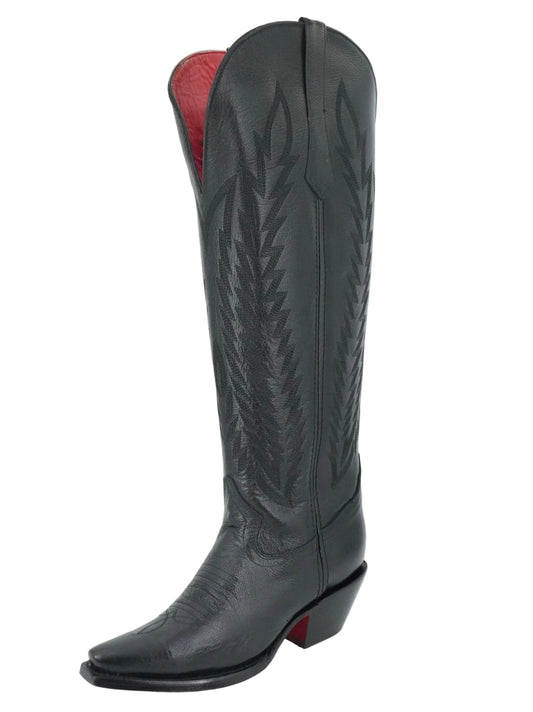 Rock'em Women's Gia Tall Wide Calf Snip Toe Boot - Black Red Bottom