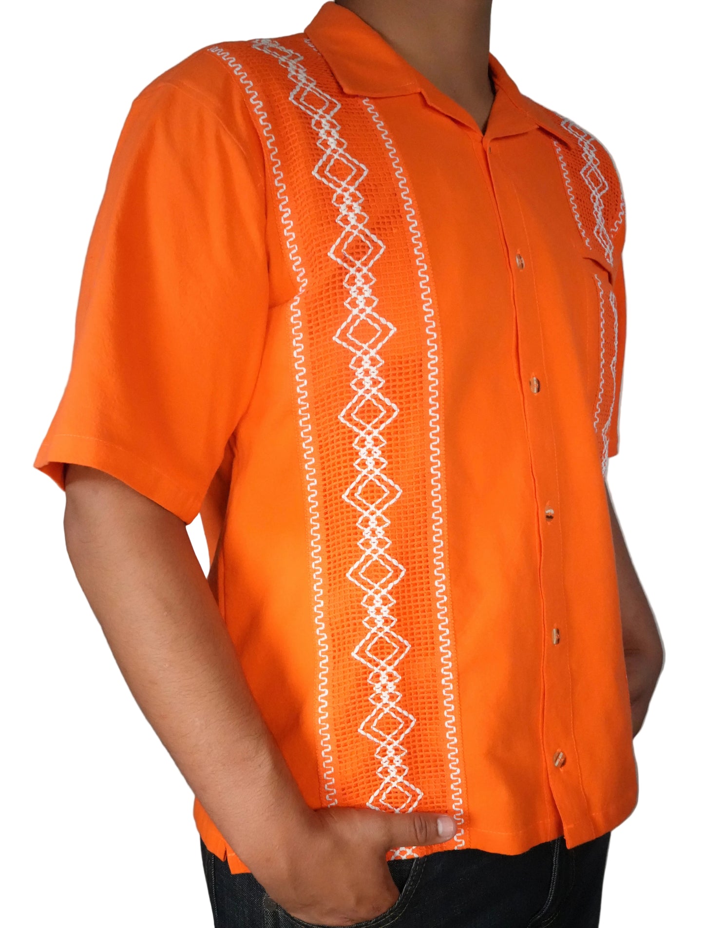 Men's Short Sleeve Cotton Guayabera - Orange
