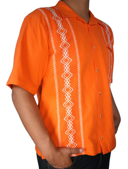 Men's Short Sleeve Cotton Guayabera - Orange