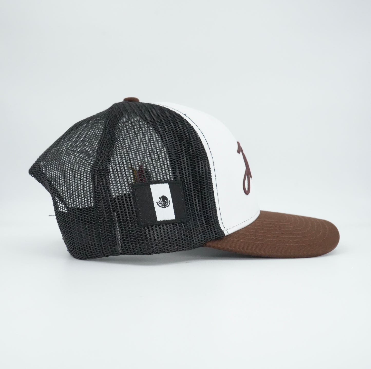 45 Cursive Trucker Cap- White/Chocolate