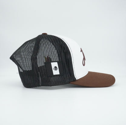45 Cursive Trucker Cap- White/Chocolate
