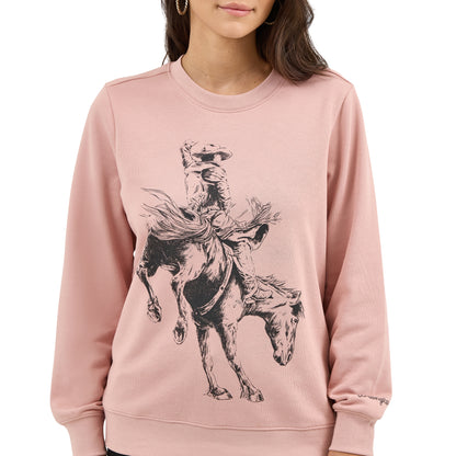Wrangler Women's Misty Rose Rodeo Graphic Crew Sweatshirt