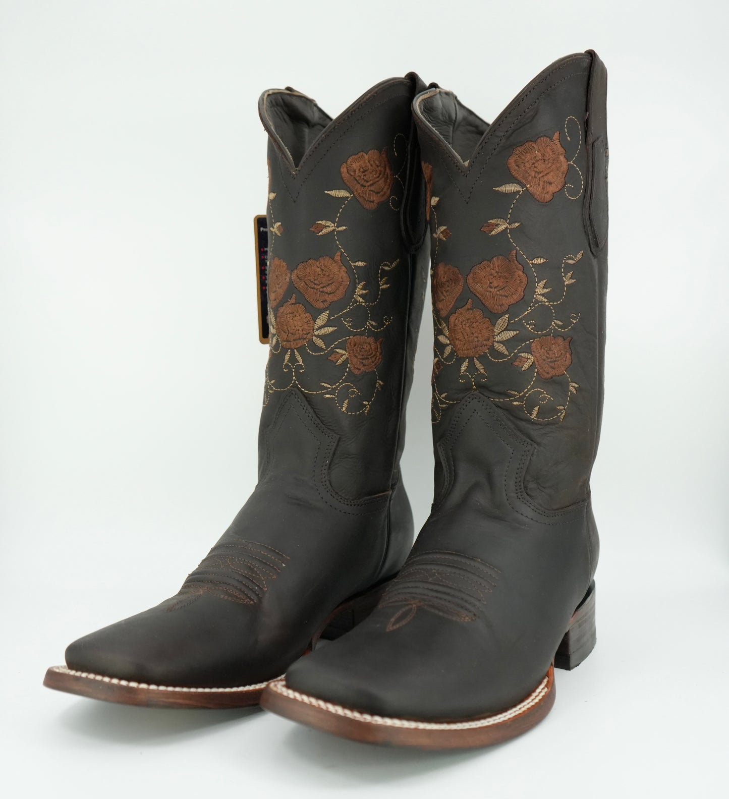 Vaquero Signature Women’s Brown Grasso Flowers Wide Square Toe Boot