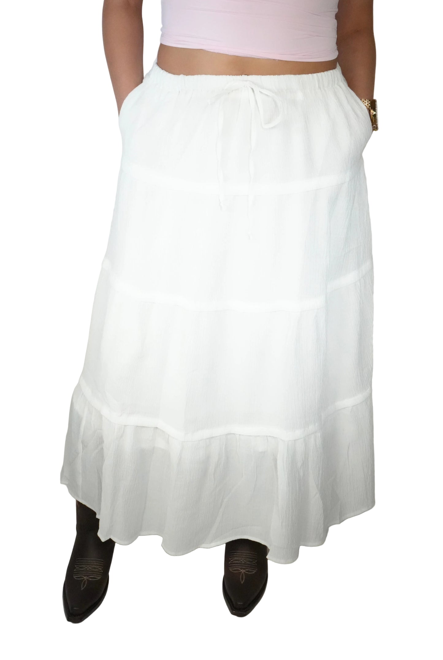Ijoah Women’s Boho Maxi Skirt - White