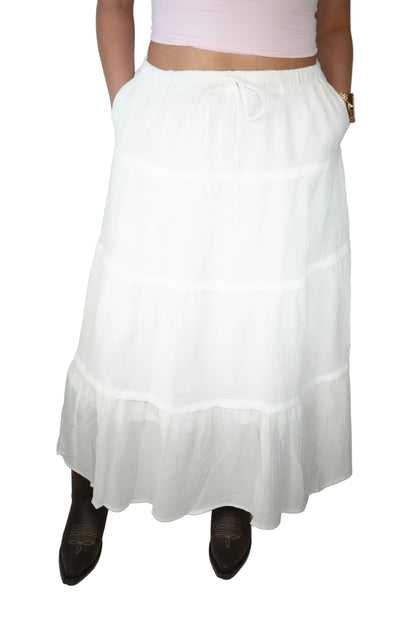 Ijoah Women’s Boho Maxi Skirt - White