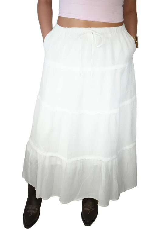 Ijoah Women’s Boho Maxi Skirt - White