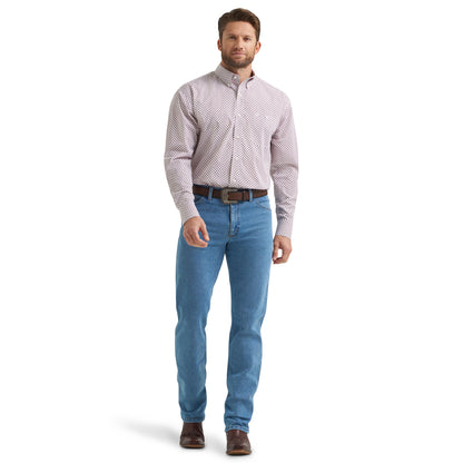 Wrangler Men's Relaxed Long Sleeve White/Burgundy Shirt