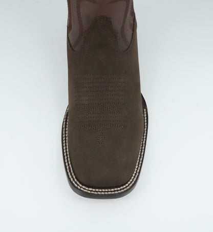 Wild West Men's Laser Nobuck Dark Tabacco Wide Square Toe Boot