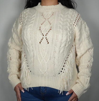 Blue B Women’s Mock Neck Fringe Sweater - Ivory
