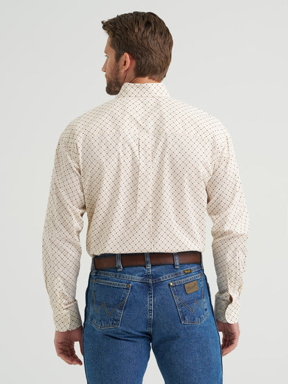 Wrangler Men's George Strait Tan Print Long Sleeve Button Down Shirt