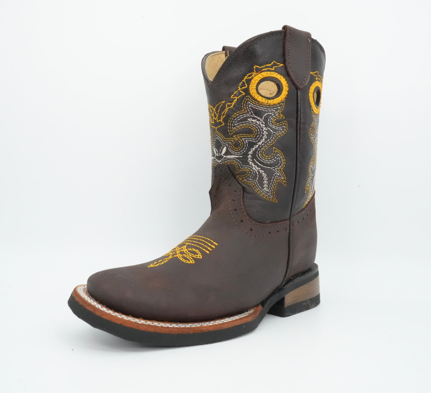 Quincy Kid's Crazy Yellow Stitching Chocolate Boot