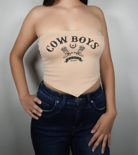 Ijoah Women's Cowboys Graphic Tube Top - Taupe