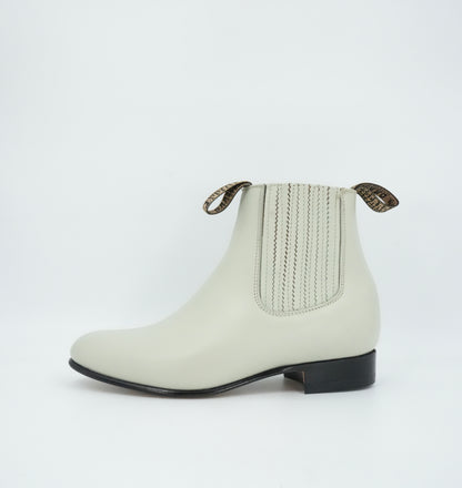 Besserro Kid's Leather Charro Short Boot - Bone