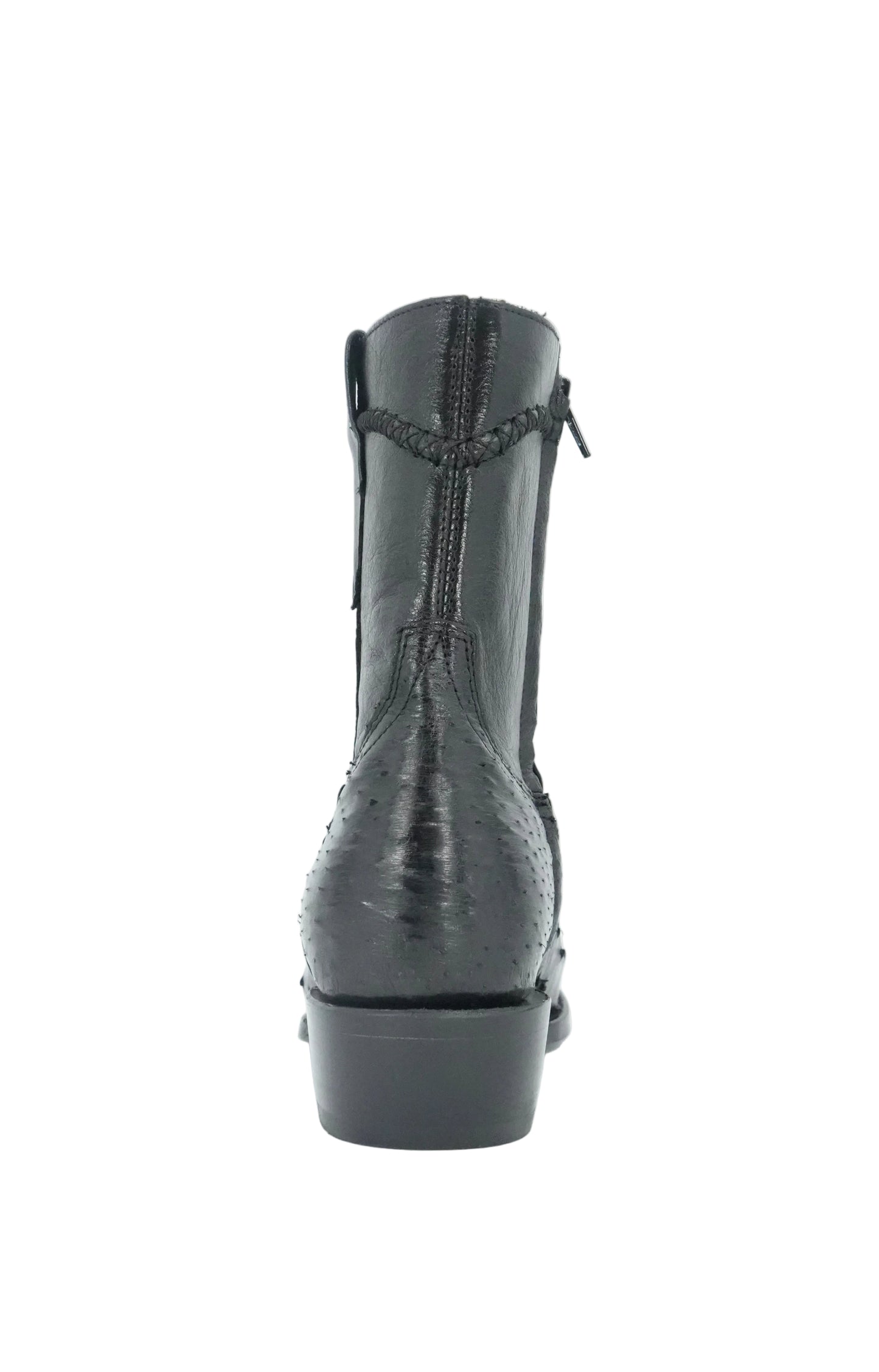White Diamond Men's Exotic Zip Ostrich Round Toe Short Boot - Black