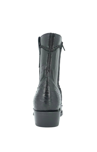 White Diamond Men's Exotic Zip Ostrich Round Toe Short Boot - Black
