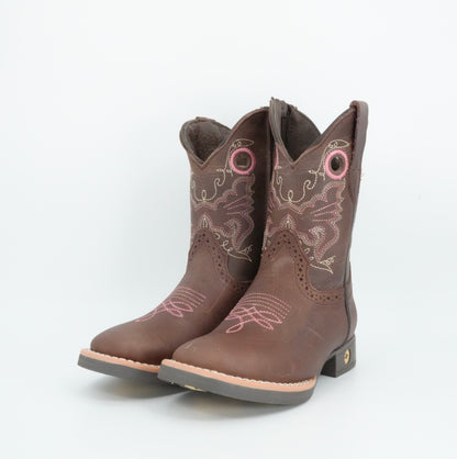 Black Stone Kid's Crazy Brown Pink Stitched Boots