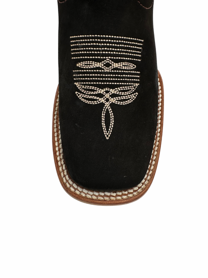 White Diamond Women's Black Chocolate Floral Square Toe Leather Boot