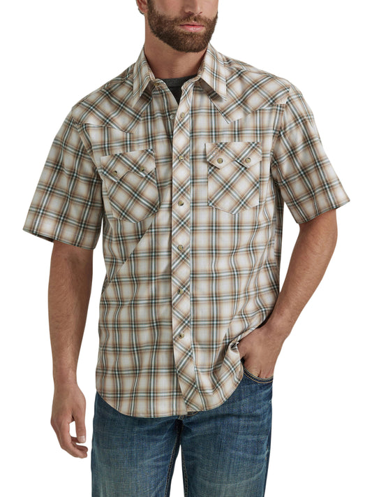 Wrangler Retro Men's Short Sleeve Western Snap Sawtooth Shirt Pampas