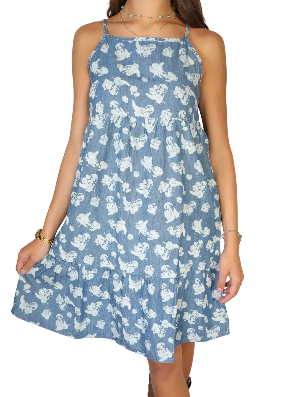 Wrangler Girl's Printed Denim Swing Dress - Blue