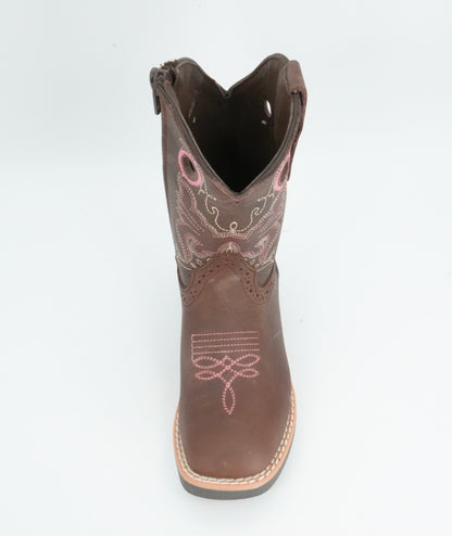 Black Stone Kid's Crazy Brown Pink Stitched Boots