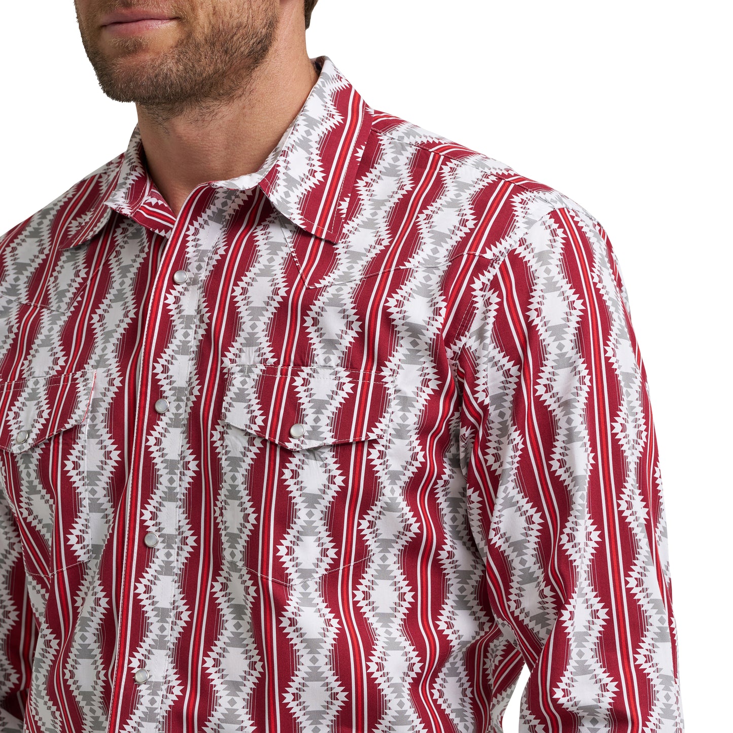 Wrangler Checotah Long Sleeve Western Snap Shirt - Burgundy