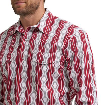Wrangler Checotah Long Sleeve Western Snap Shirt - Burgundy