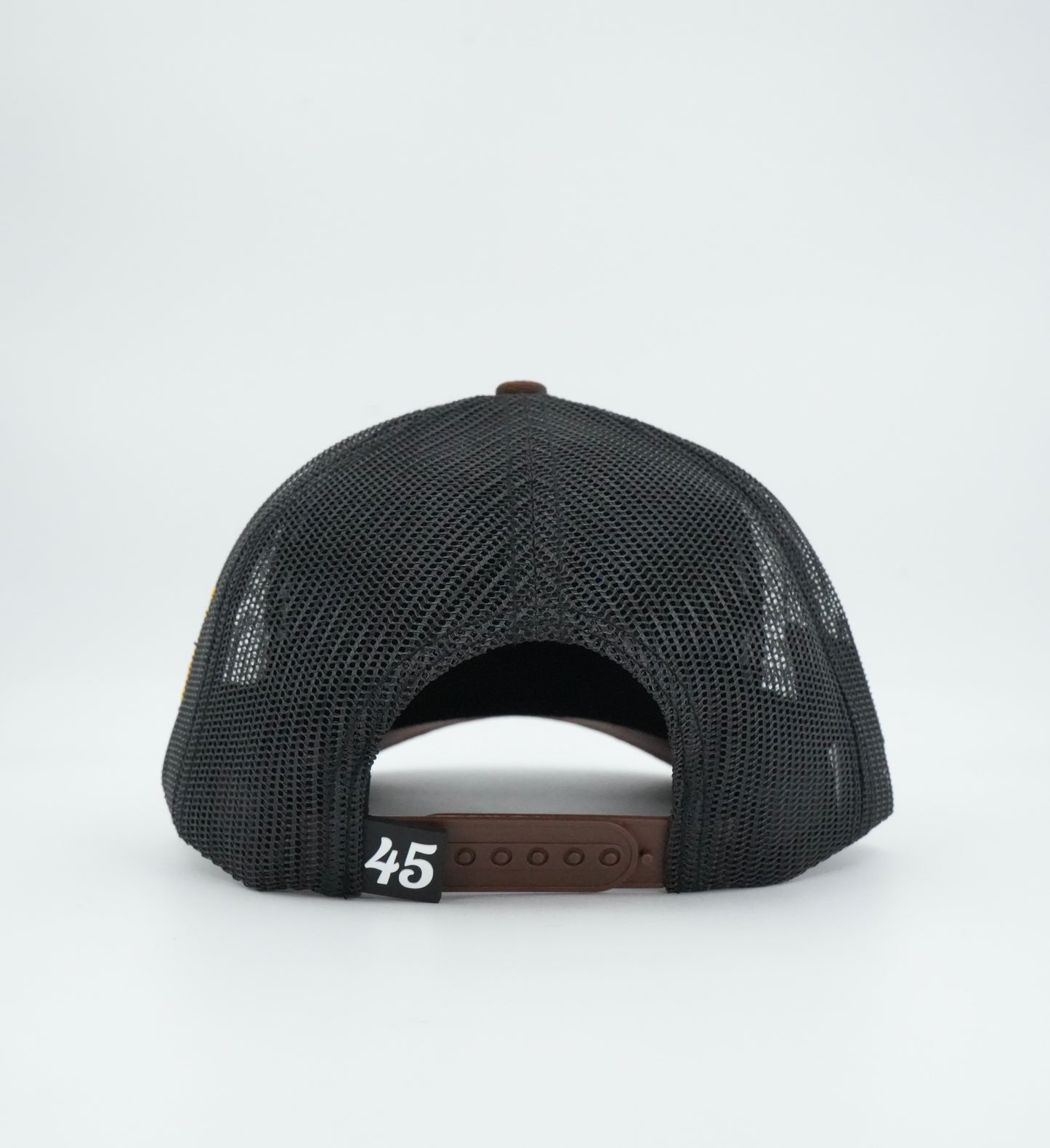 45 Cursive Trucker Cap- White/Chocolate