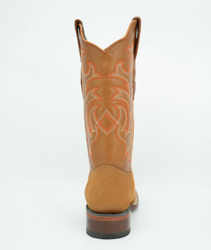 Wild West Botas Nobuk Camel con punta cuadrada para mujer