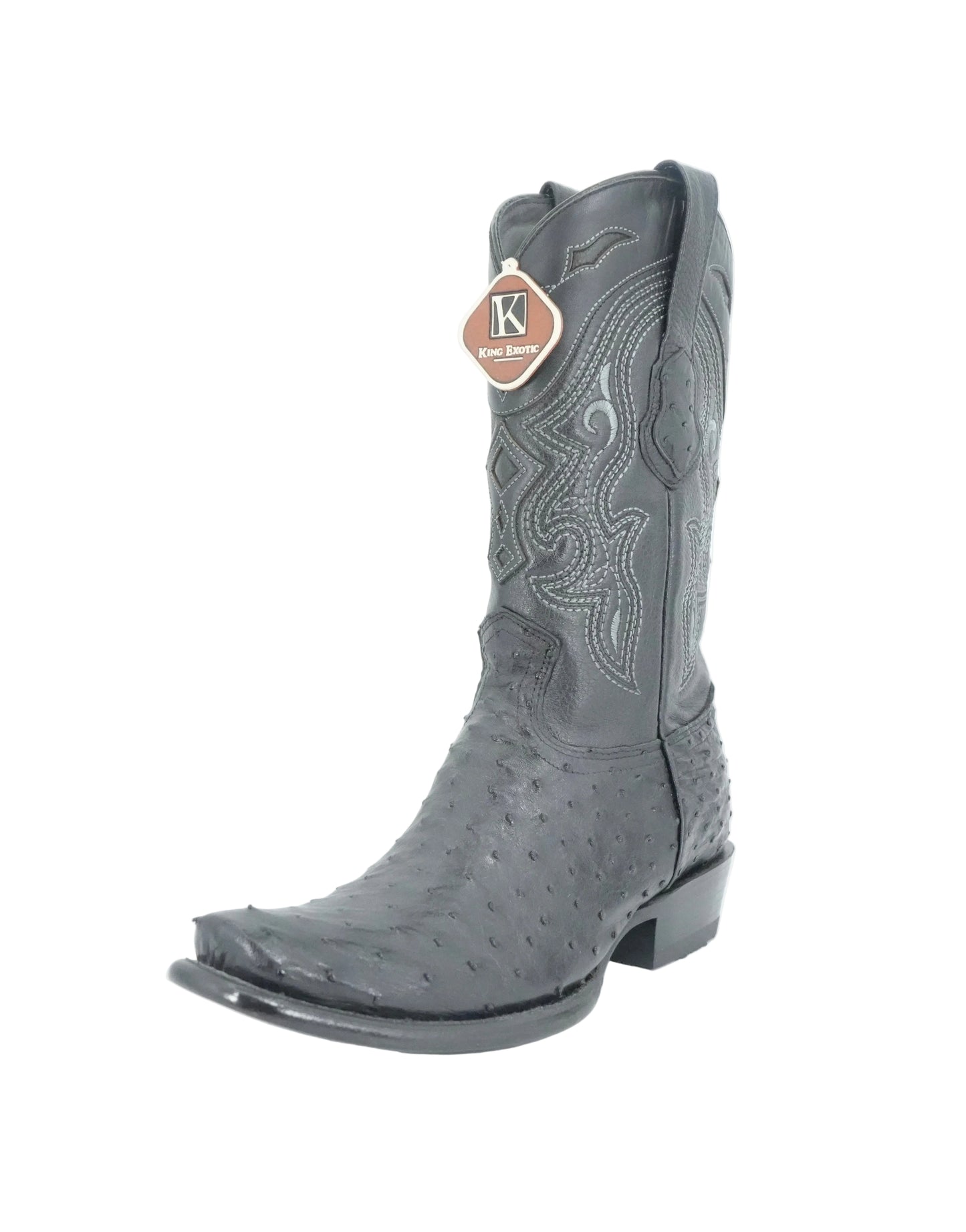 King Exotic Men's Ostrich Semi Round Toe Boot - Black