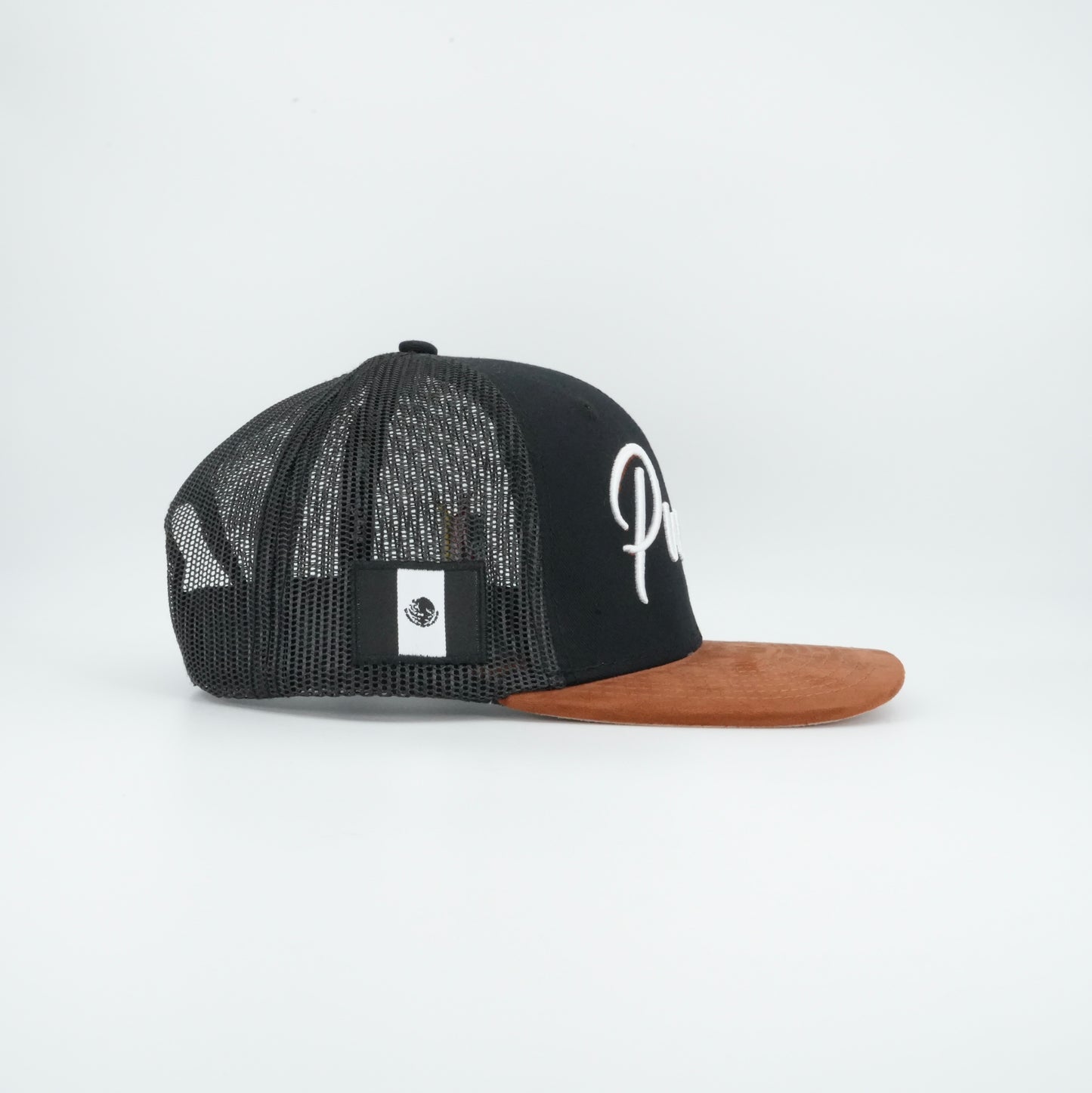 45 Puebla Cursive Trucker Cap Black Rust