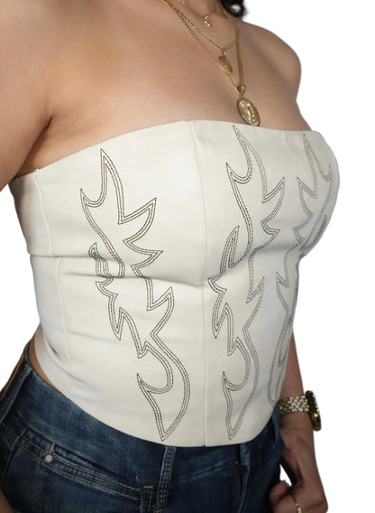 Women's Beckee PU Vegan Leather Western Corset Top - Cream