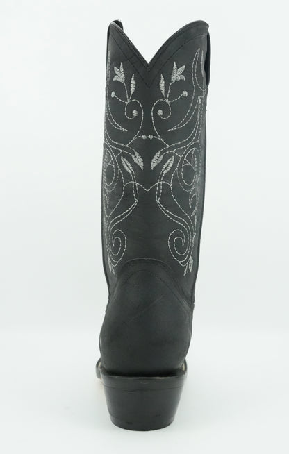La Sierra Women's Black Embroidered Narrow Square Toe Boot