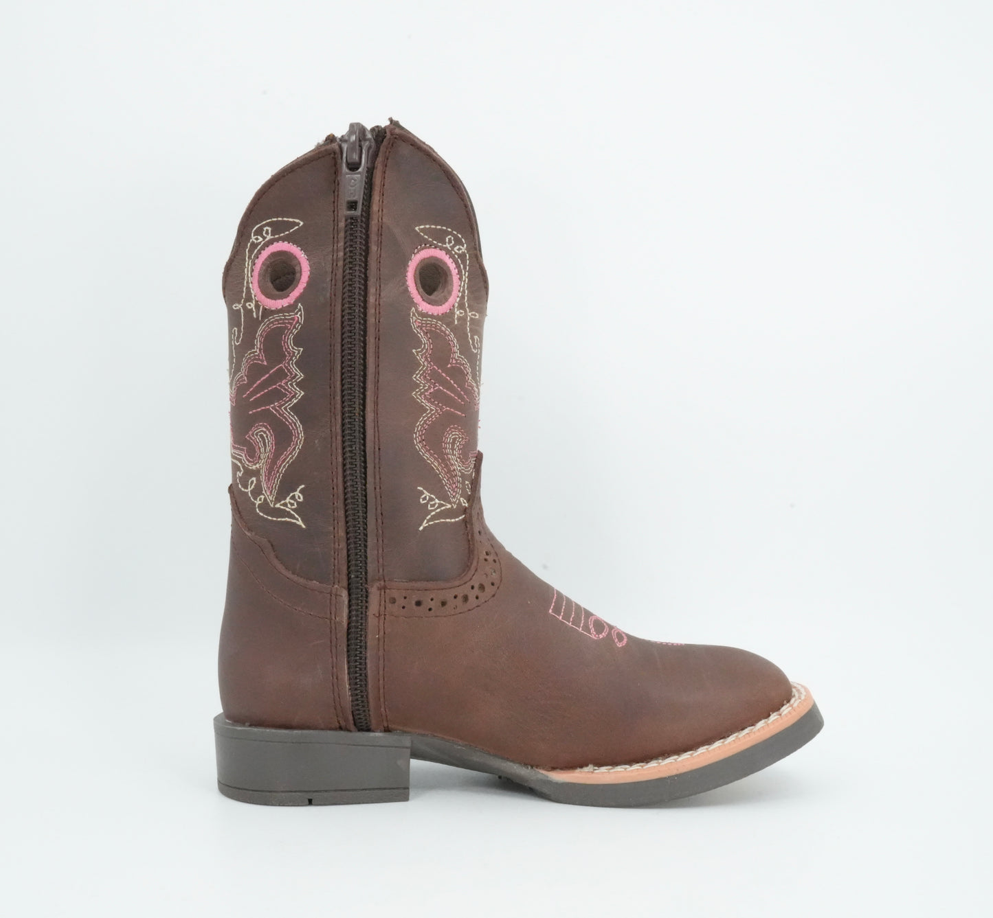 Black Stone Kid's Crazy Brown Pink Stitched Boots