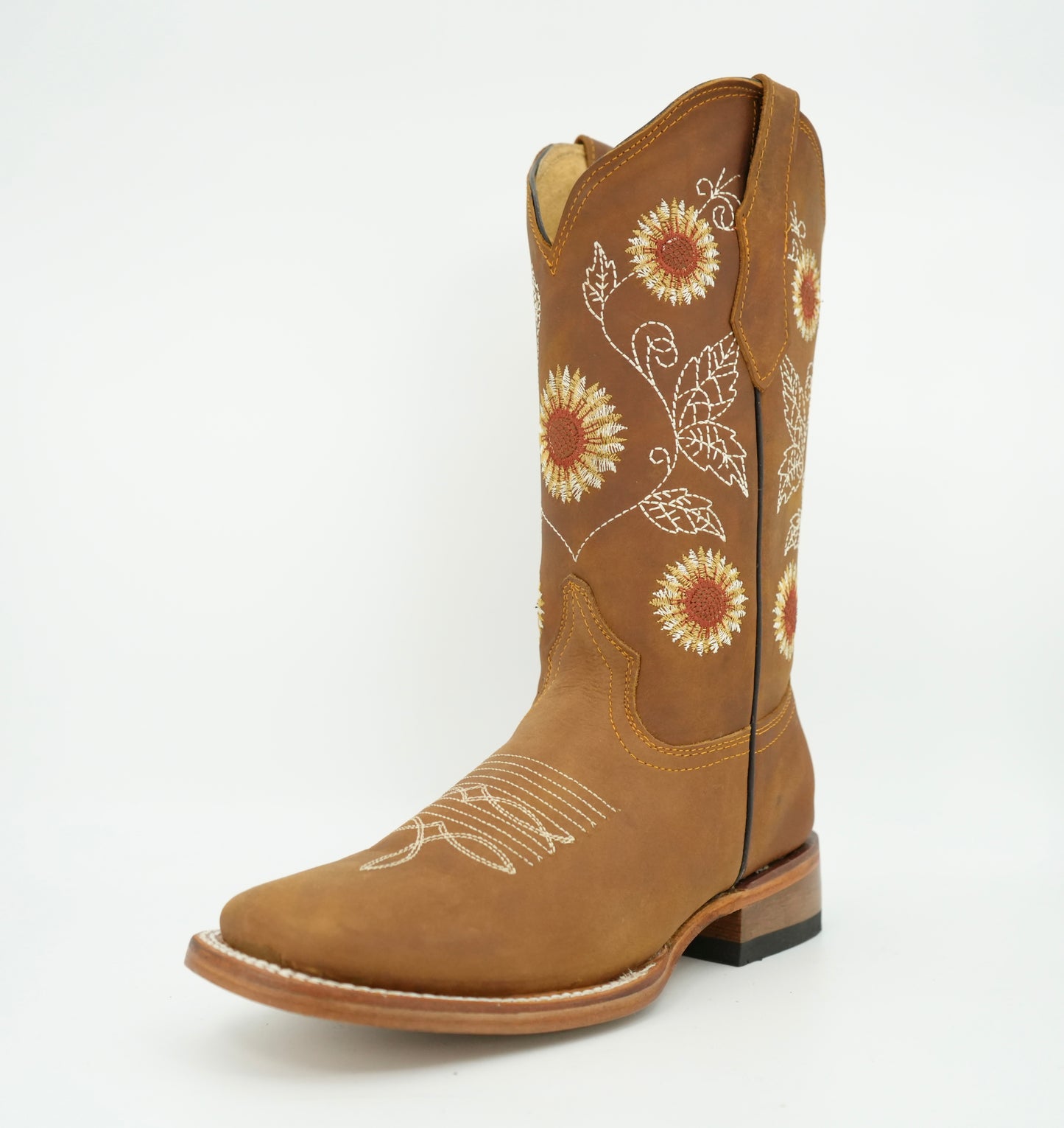 Quincy Women's Crazy Tan Sunflower Wide Square Toe Boot