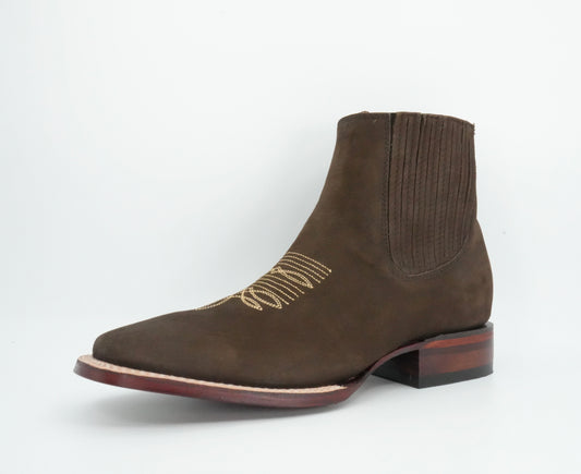 Los Angeles Men’s Nobuck Brown Wide Square Toe Short Boot