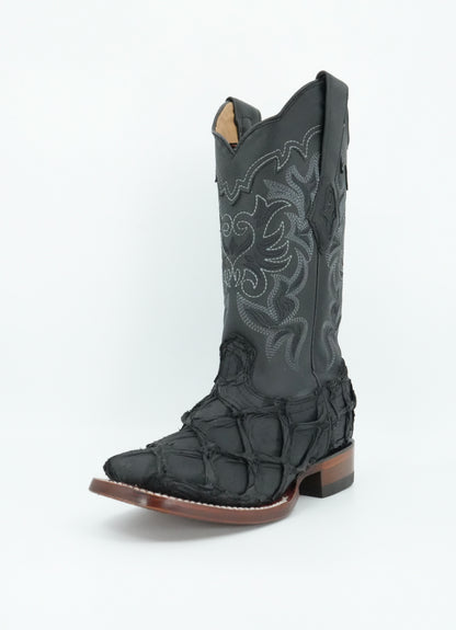 Los Altos Women's Black Genuine Pirarucu Leather Square Toe Boot