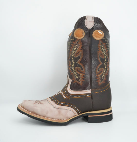 Potro Rebelde Men's Western Crazy Winter White/Brown Square Toe Boot