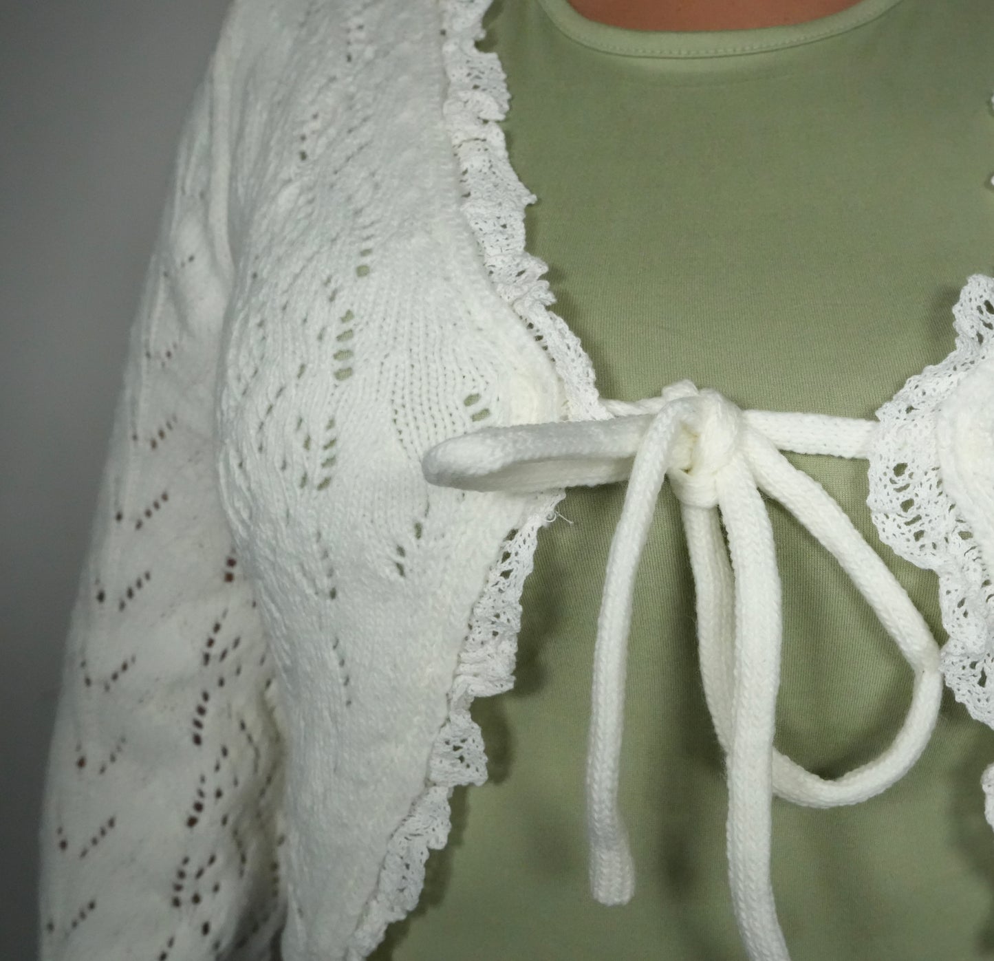 Blue B Women's Open Knit Tie Front Shrug - Ivory