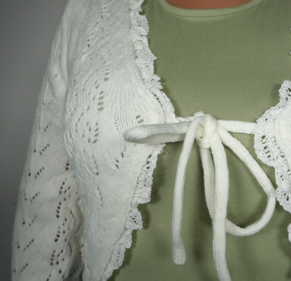 Blue B Women's Open Knit Tie Front Shrug - Ivory