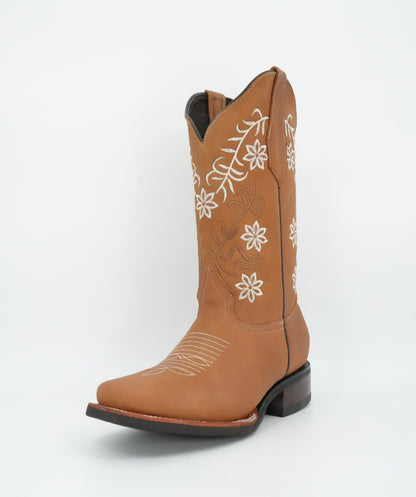 Stephy Women's Crazy Brown Floral Wide Square Toe Boot