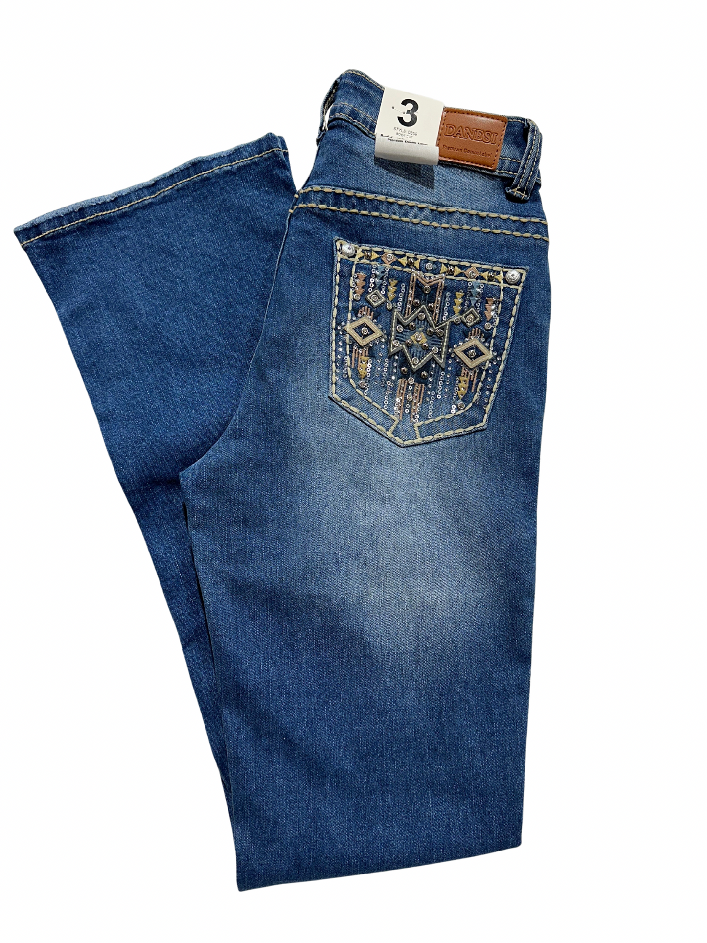 Danesi Medium Blue Bling Pocket Bootcut Jean